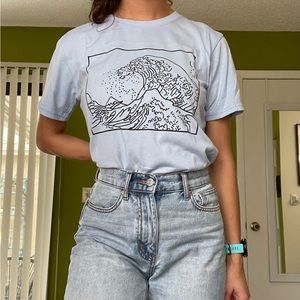 Light Blue T-Shirt with Great Wave